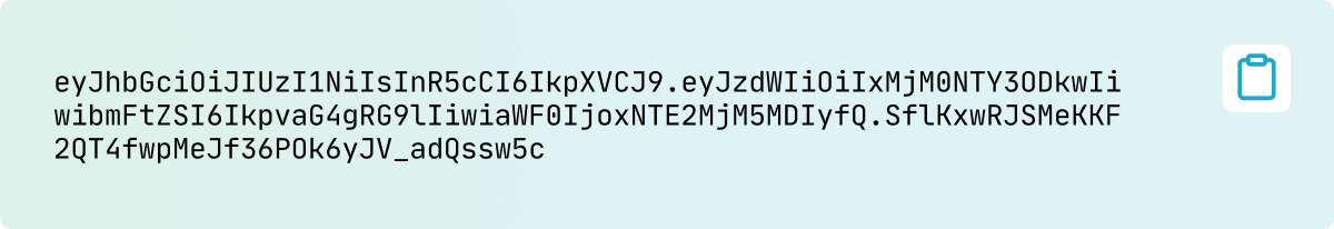 Длинный непрерывный фрагмент текста из случайных символов, рядом с которым стоит кнопка с иконкой буфера обмена.